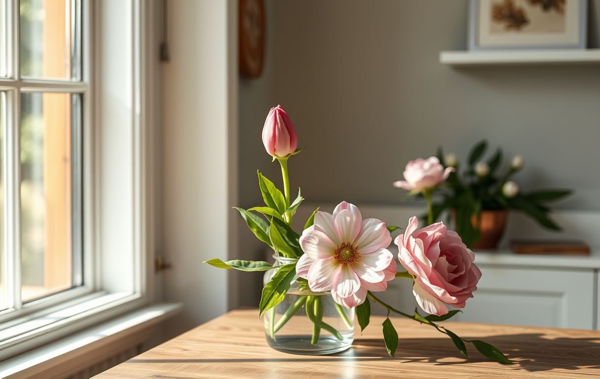 Bukett med resedetaljer som vykort och jordglob, symboliserar att skicka blommor utomlands.